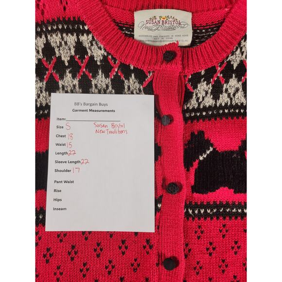 Susan Bristol New Traditions Red Knit Cardigan Sweater Embroidered Scottie Dog S - Picture 3 of 3